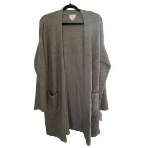 NWT Gray Knit Cardigan Sweater Ribbed Knit Auden Womens Size M L